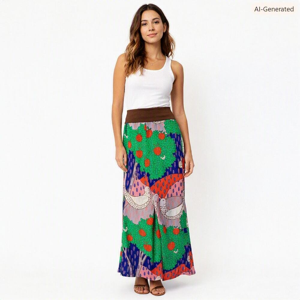Judith March Boho Bohemian Palazzo Chiffon Abstract Pants Large
